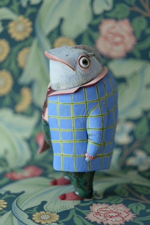 Fish gentleman, ceramic sculpture